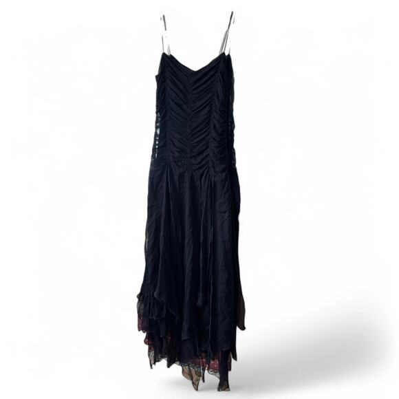 David Meister Black Floor Length Ruched 90s Prom Dress 6 Y2K - Picture 4 of 9